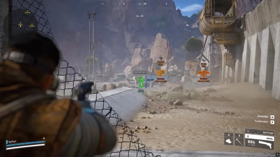 Arc Raiders radar with orange ARC markers and a green player marker in a canyon