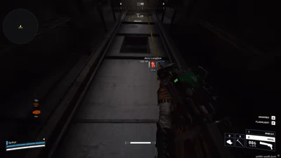 Arc Raiders player ESP on Akira Langdale in a corridor, 100 HP and 40 shield at 20 meters
