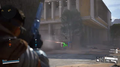 Arc Raiders green skeleton ESP on a player labeled MAGNUM outside a building at about 60 meters