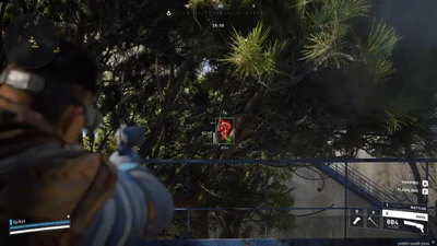 Arc Raiders red skeleton ESP on a player tagged TK with 42 HP at 40 meters through pine trees