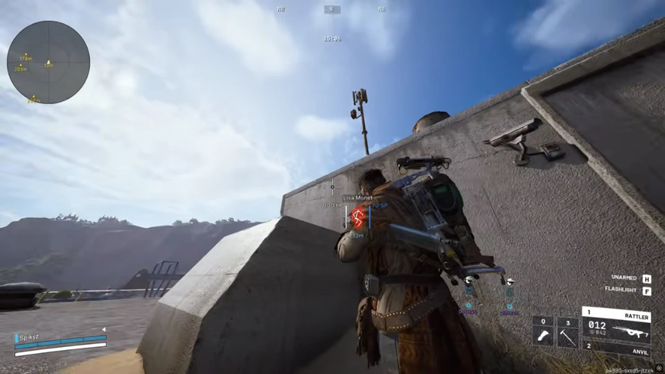 Arc Raiders ESP showing Lisa Monet through cover with 100 HP and 70 shield at 13 meters