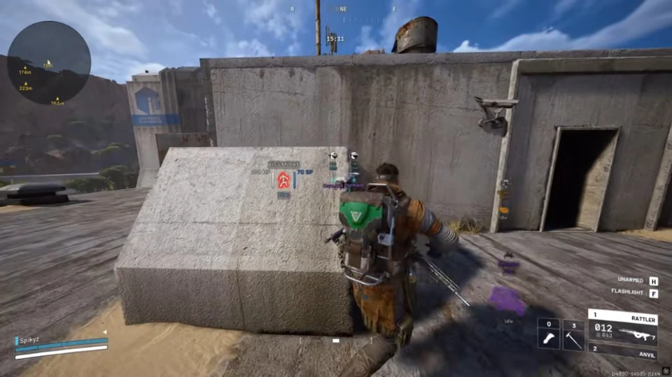 Arc Raiders wallhack showing Lisa Monet through a concrete block with 70 shield at 14 meters